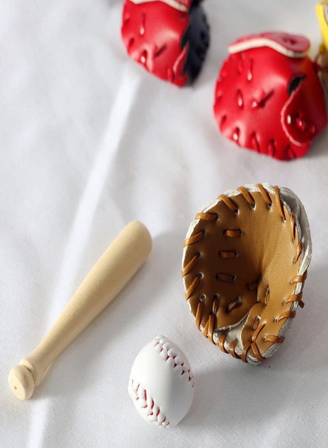 aoukoslt 3Pcs Set Khaki Dollhouse Baseball, 1/12 Scale Miniature Accessories, Wood Miniature Baseball Glove Set for Dollhouse Scene, Decorations - Image 2